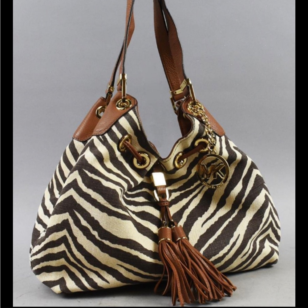 Michael Kors Marina Bucket Zebra Print Canvas Bag NWOT